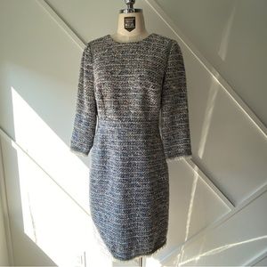 By Malene Birger Bouclé Tweed Dress Approx M Blue Silver Metallic Fringe Luxury